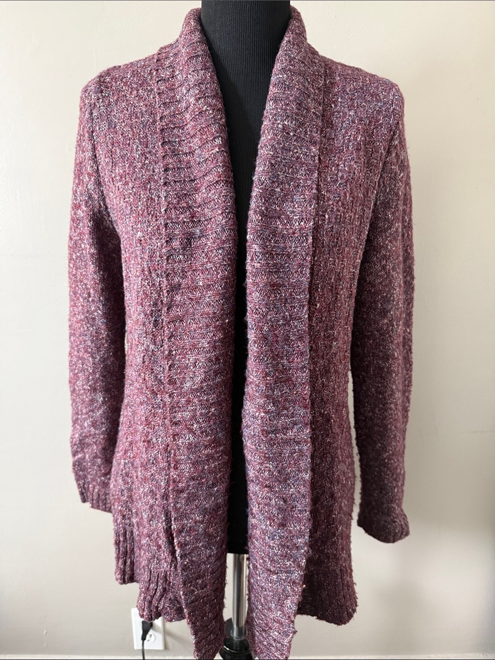 Croft & Barrow Open-Front Women's Sweater Cardigan in Heathered Plum Sz PL